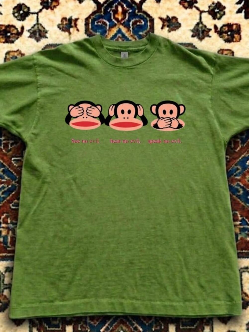 Paul Frank Julius Monkey T-Shirt Green Three Wise Monkeys Y2K Graphic Tee